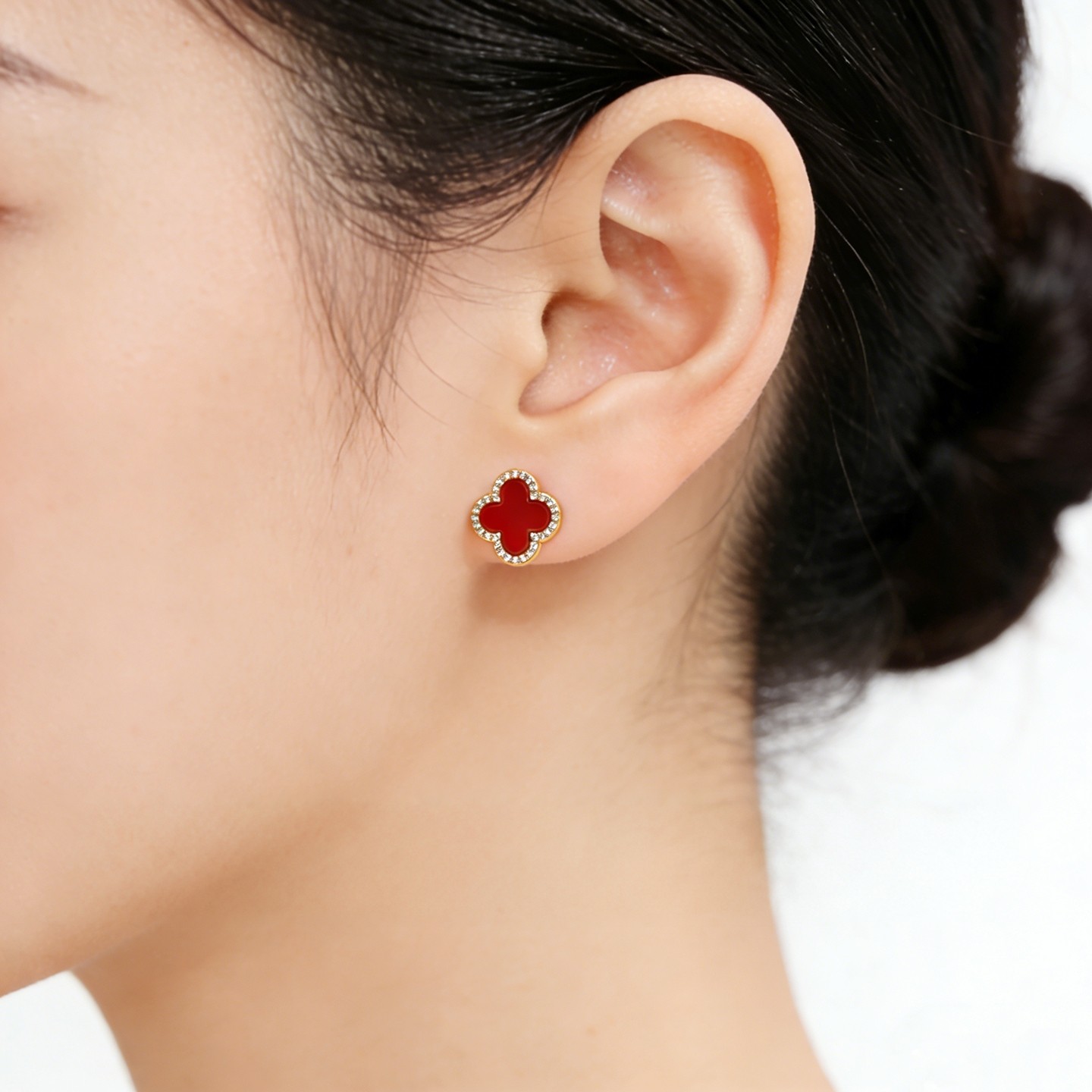 925银红色四叶草镶钻显白气质巨好看的耳钉女,饰品/流行首饰/时尚饰品新,银饰耳饰,淘宝优惠券,粉丝福利购,淘宝优惠卷