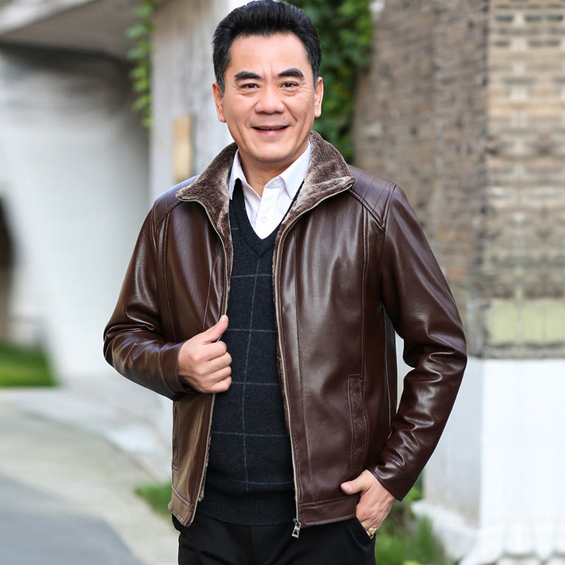 中老年男士皮衣加絨加厚爸爸裝外套2022新款中年男裝冬季皮夾克_卡魯狄普旗艦店_男裝