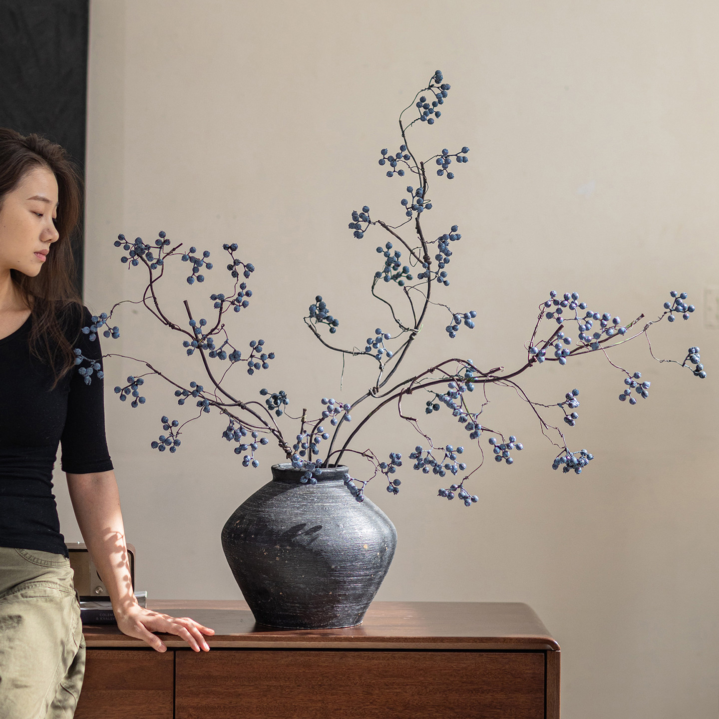 轻奢高端仿真花马桑果假花客厅插花装饰花摆设仿生花艺干花束摆件