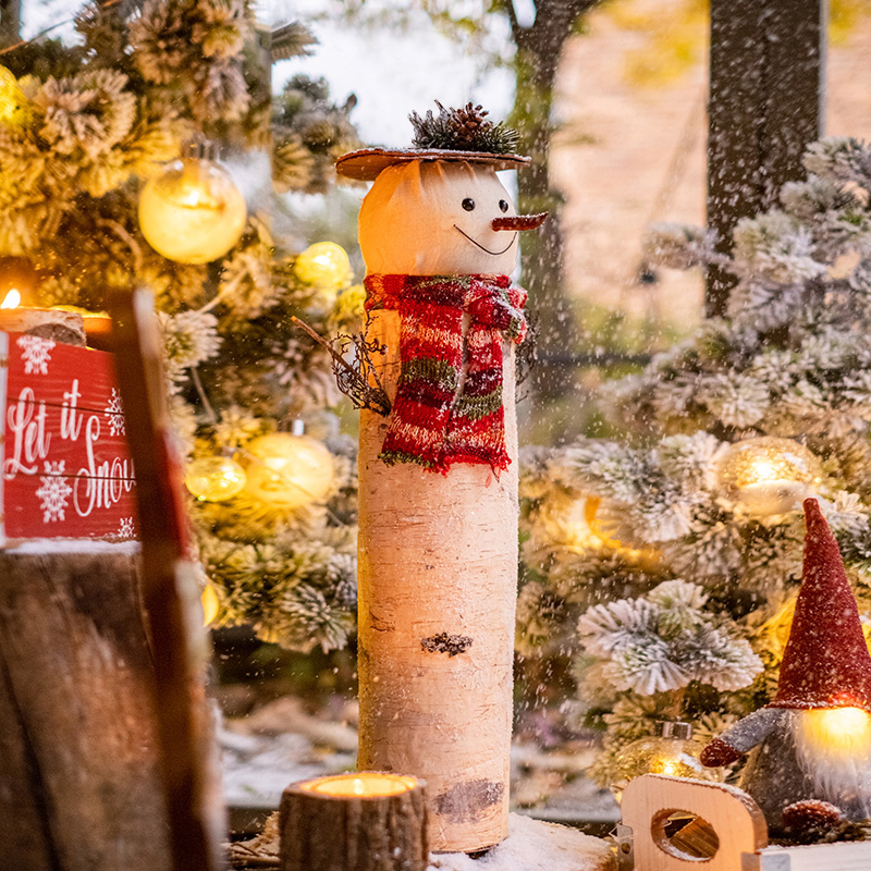 掬涵圣诞老人雪人桦木公仔摆件