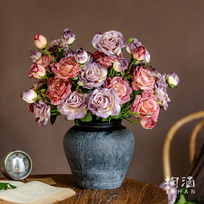 掬涵法式油画焦边仿真玫瑰花装饰