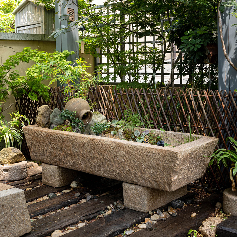 老石槽水景流水装饰摆件旧石器