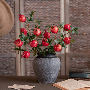 石榴花仿真花红果干花树枝摆件客厅桌面插花假花束装饰轻奢摆设