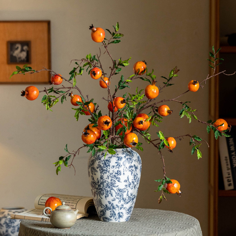 仿真花石榴果实树枝摆件干花假花客厅桌面插花家居柿子如意装饰品