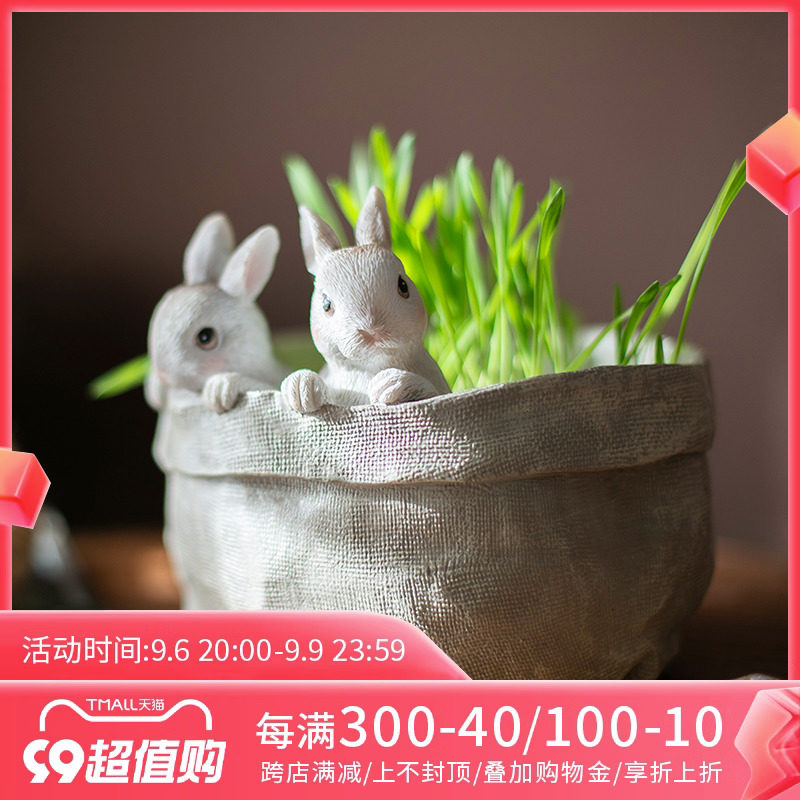 JUHAN 포켓 토끼 꽃 냄비 즙이 많은 꽃 냄비 귀여운 장식 데스크탑 화분 장식품 크리 에이 티브 선물 발코니