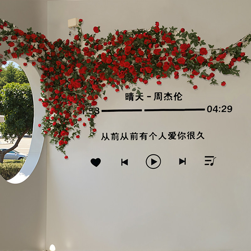 掬涵花藤造景打卡背景墙彷真网红玫瑰空调管道布置瀑布花墙装饰品