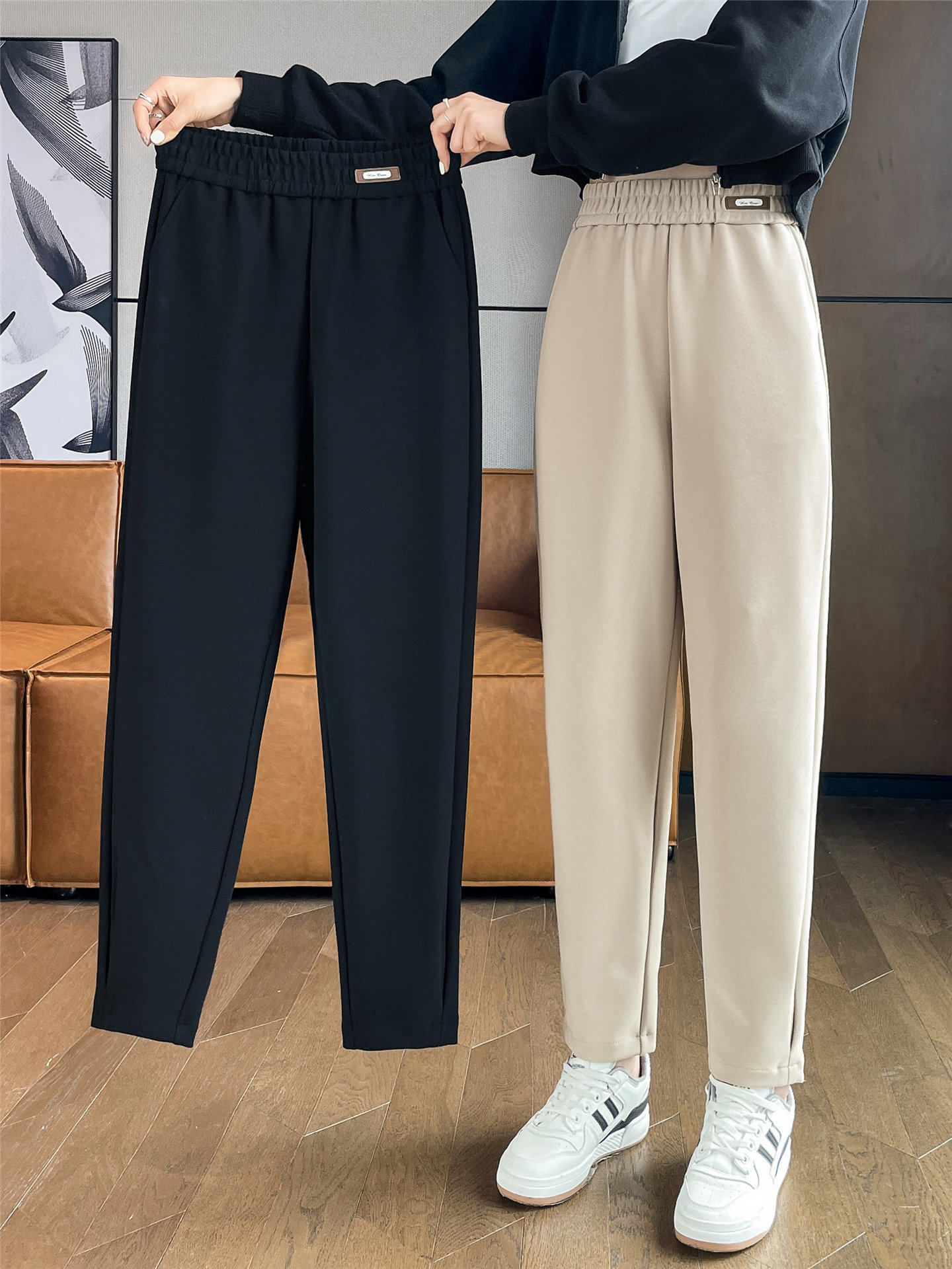 加绒裤子女秋冬季2025新款女士运动裤高腰显瘦加厚休闲哈伦萝卜裤