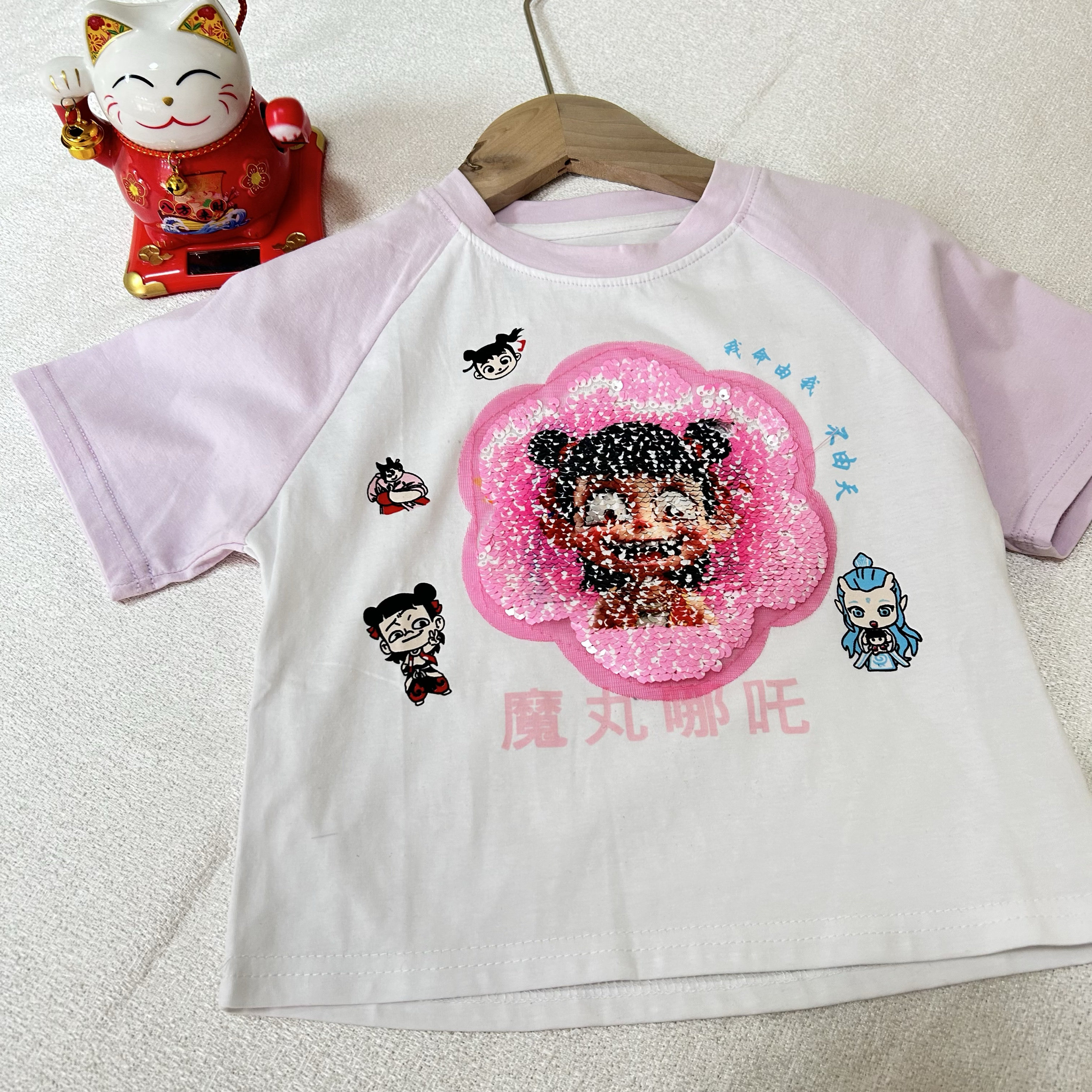 女.童哪吒亮片变色短袖2025T恤
