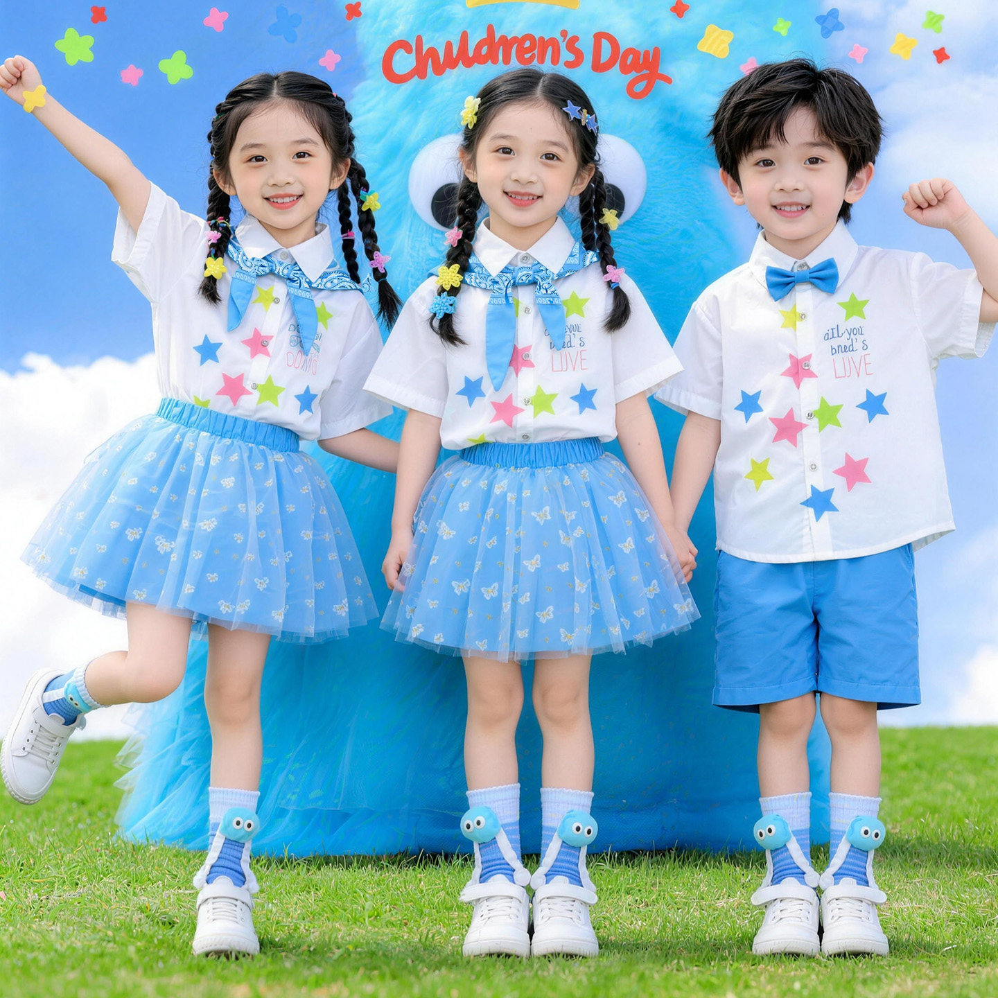 六一儿童演出服糖果风星星蝴蝶结啦啦队表演服装幼儿园园服小学生