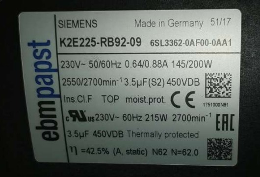 K2E225-RB92-09 6SL3362-0AF00-0AA1 230V原装德国ebmpapst 风扇