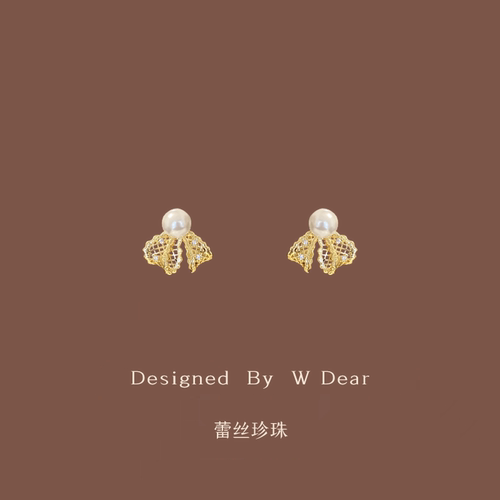 「蕾丝珍珠」绝美精工～轻奢蝴蝶结耳钉女无耳洞蚊香盘耳夹耳饰夏