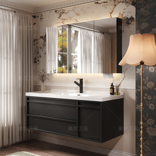 黑色陶瓷一体盆浴室柜洗手盆卫生间洗漱台洗手盆柜洗脸盆柜卫浴柜