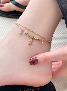 钛钢脚链 时尚百搭小方砖脚链女高级感轻奢小方糖足链首饰品性感