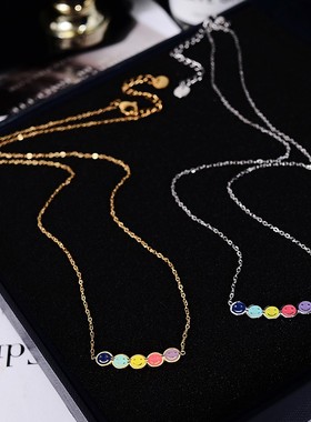 钛钢项链 日韩极简小巧彩色mini笑脸项链女精致滴釉锁骨链不褪色