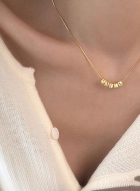 钛钢项链 五福临门项链女18k金色轻奢简约小金珠锁骨链不掉色气质