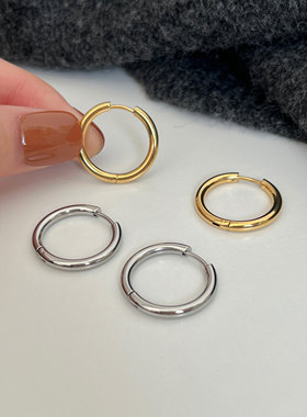 钛钢耳饰 韩国ins风简约气质时尚素圈耳环女小众设计感百搭耳圈