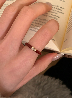 钛钢戒指 复古酒红色滴釉戒指女轻奢高级感不褪色指环食指戒手饰