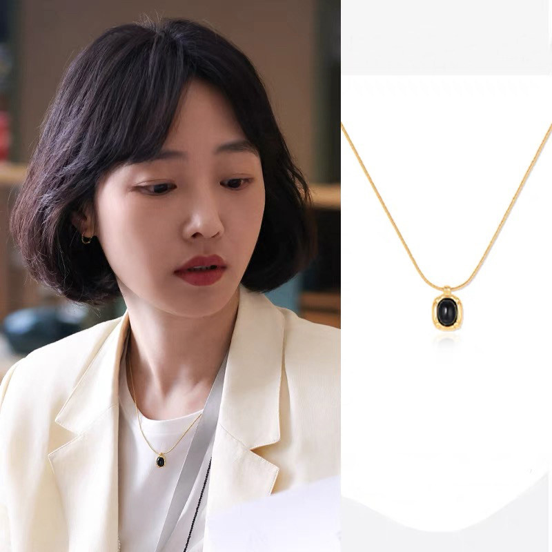 钛钢 白百何同款黑色项链女锁骨链秋冬毛衣链高级轻奢小众配饰