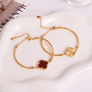 精致手环不褪色手饰 小众时尚 钛钢手链 百搭花朵半镯手链女新款