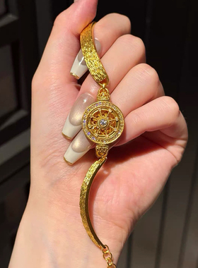铜合金手链 新中式时尚轻奢半镯表盘手链女八宝罗盘金色手环饰品