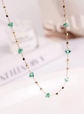 钛钢项链 绿色满天星小方糖项链女小众气质百搭锁骨链精品不掉色