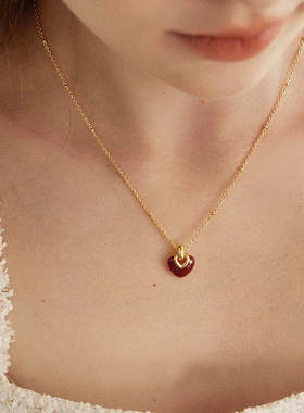 钛钢项链 精致小巧红色爱心项链女气质高级感轻奢小众锁骨链配饰