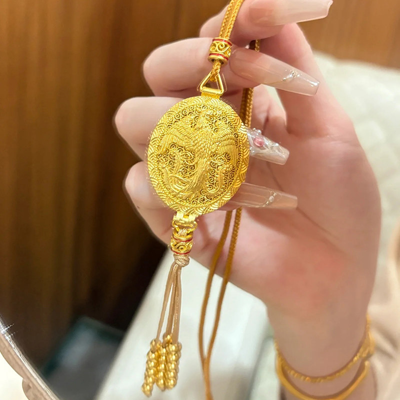 铜合金 新中式镂空花丝凤凰香囊流苏项链女手工编绳长款配饰