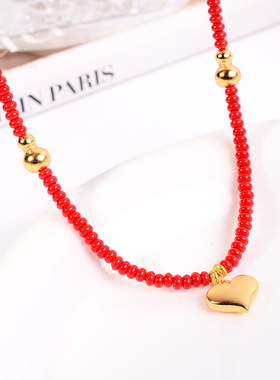 铜合金项链 新年红色爱心项链女葫芦福禄毛衣链高级感气质配饰