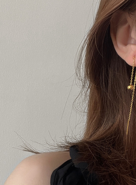 钛钢耳饰 小圆珠耳线女流苏耳环长款简约气质耳钉养耳洞耳坠百搭