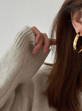 钛钢耳饰 大圈菱形耳环女素圈简约气质耳圈时尚轻奢高级圆环耳扣