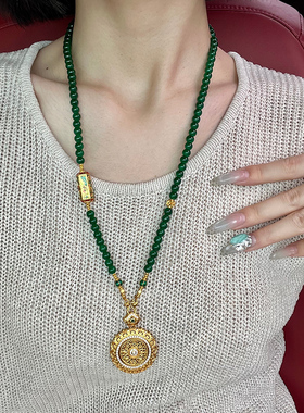 铜合金项链 可转动宫廷八宝罗盘项链女新中式高级感衣服配饰时尚