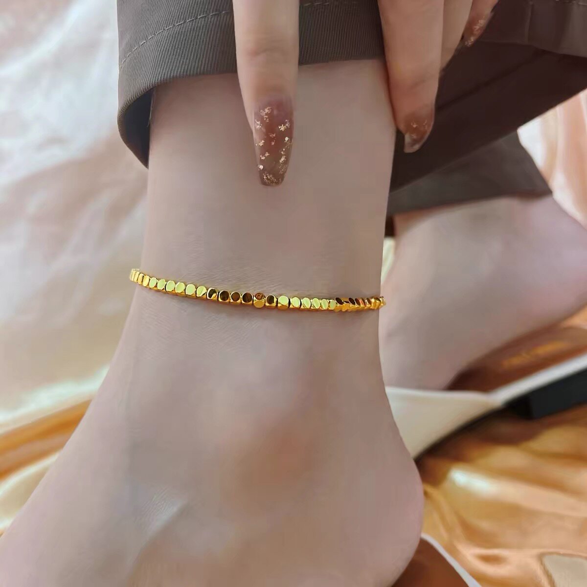 钛钢 精致小方糖脚链女小众高级感脚环性感足链不掉色饰品