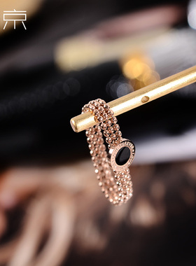 钛钢戒指 黑色圆牌日式轻奢戒指女食指戒指环chic潮网红冷淡风