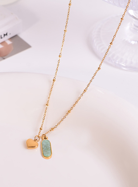 钛钢项链 韩国ins风精致蓝色爱心项链女小众气质百搭锁骨链不褪色