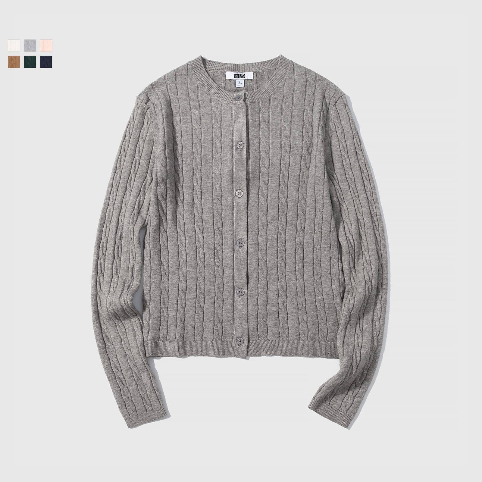 女装纽花圆领针织开衫毛衣外套新款空调衫通勤秋冬新款上衣481477