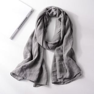 精品灰色男士围巾纯色百搭文艺年轻人中老年棉麻围巾长款黑色休闲