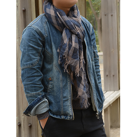 秋冬男士黑白格子围巾