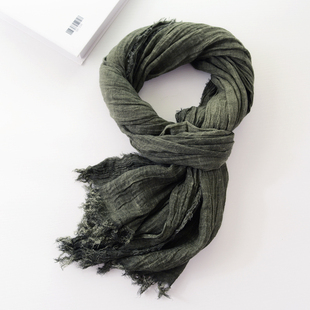 军绿色秋冬男士围巾休闲纯色文艺复古个性百搭时尚日系韩版男围巾