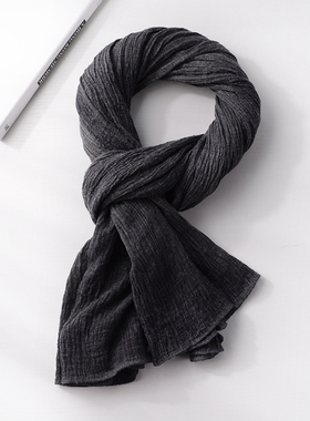 2024秋冬新款围巾男士休闲百搭韩版棉麻围巾纯色黑灰中灰深灰色
