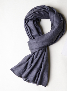 春秋季薄款男士黑色围巾肌理文艺百搭纯色灰色棉麻年轻人男女围巾