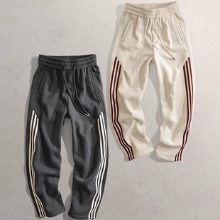 MR加厚加绒休闲裤 子090男青年直筒弹力松紧长裤 裤 2025秋冬新款