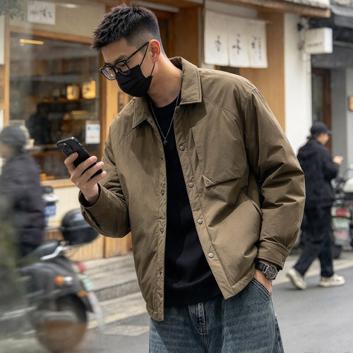 工装风翻领轻薄保暖男士羽绒服