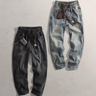 松紧7566休闲宽松直板牛仔裤 子显瘦弹力CG复古韩版 裤 2025秋新男装