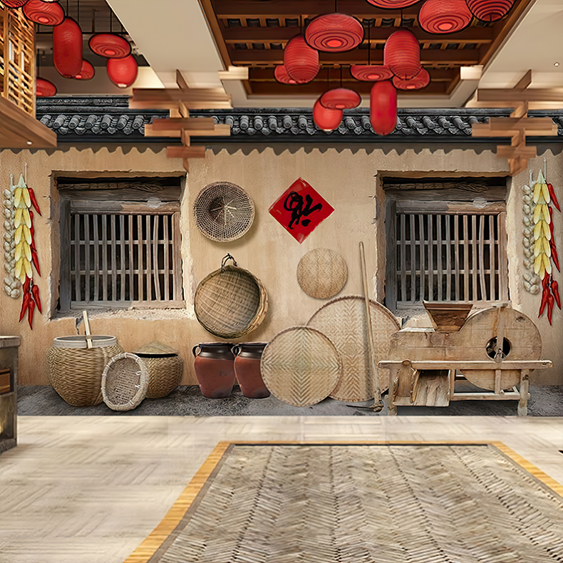 直播间背景墙布乡村五谷丰收辣椒玉米农产品主播带货旧房子拍照布