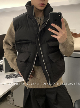 PLTH*冬季保暖叠穿立领多口袋防风马甲无袖棉袄韩系复古棉服男女