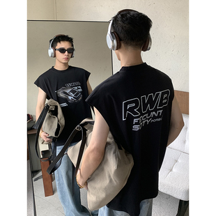 沙滩风无袖 重磅复古汽车印花坎肩背心百搭休闲夏季 上衣 美式 PLTH