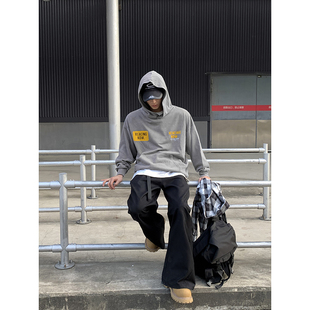 PLTH 百搭宽松休闲重磅复古连帽卫衣男 水洗做旧潮牌字母印花春季