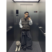 PLTH 复古格纹撞色百搭宽松无袖 棉服男秋冬慵懒韩系保暖休闲马甲