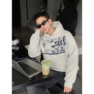街头风印花连帽卫衣男宽松cleanfit休闲百搭上衣潮 美式 PLTH 春季