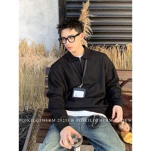 上衣 复古cleanfit翻领POLO卫衣男宽松通勤休闲纯色长袖 PLTH 美式